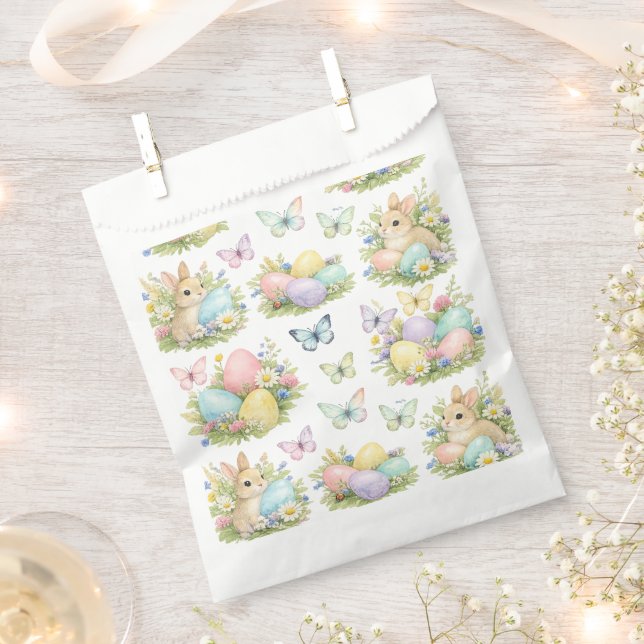 Pastel Easter Eggs & Bunnies Flowers & Butterflies Favour Bag (Clipped)