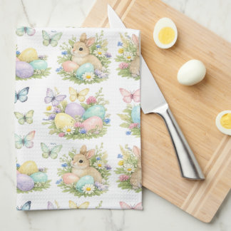 Pastel Easter Eggs & Bunnies Flowers & Butterflies Kitchen Towel