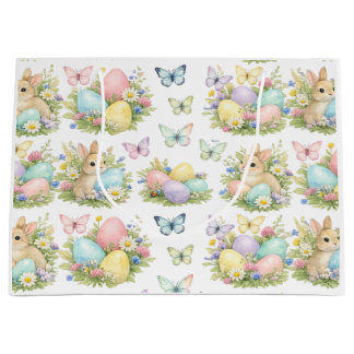 Pastel Easter Eggs & Bunnies Flowers & Butterflies Large Gift Bag