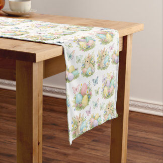 Pastel Easter Eggs & Bunnies Flowers & Butterflies Short Table Runner