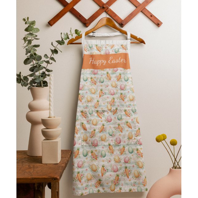 Pastel Easter Eggs & Carrots Watercolor Pattern  Apron (Creator Uploaded)