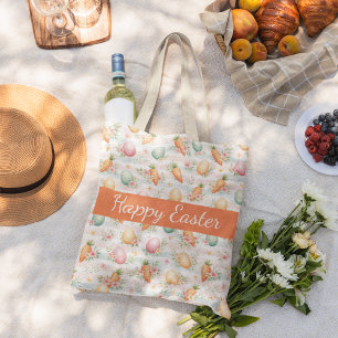 Pastel Easter Eggs & Carrots Watercolor Pattern  Large Tote Bag