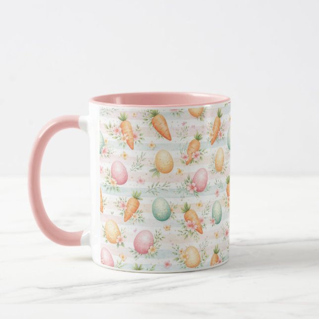 Pastel Easter Eggs & Carrots Watercolor Pattern Mug (Left)