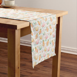 Pastel Easter Eggs & Carrots Watercolor Pattern  Short Table Runner