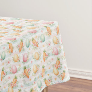 Pastel Easter Eggs & Carrots Watercolor Pattern  Tablecloth