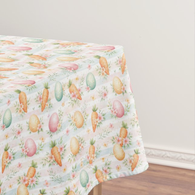 Pastel Easter Eggs & Carrots Watercolor Pattern  Tablecloth (In Situ)