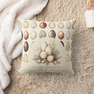 Pastel Easter Eggs Design in Cream & Brown Tones Throw Pillow