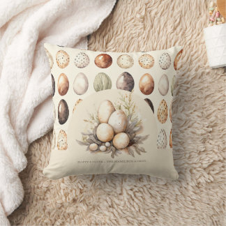 Pastel Easter Eggs Design in Cream & Brown Tones Throw Pillow