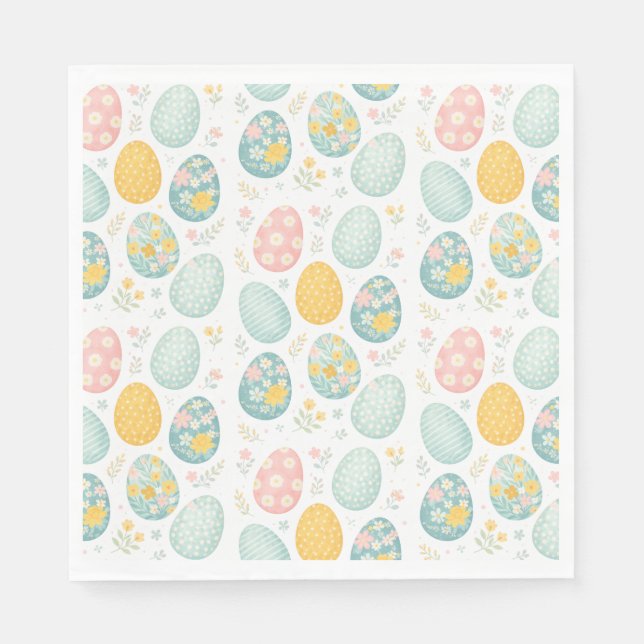 Pastel Easter Eggs Floral Pattern - Cute Spring  Napkin (Front)
