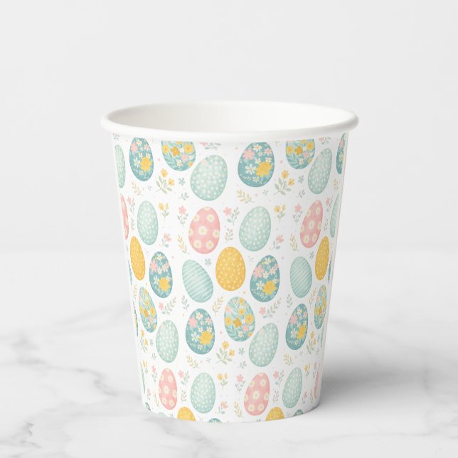 Pastel Easter Eggs Floral Pattern - Cute Spring  Paper Cups (Back)