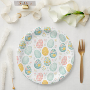 Pastel Easter Eggs Floral Pattern - Cute Spring  Paper Plate