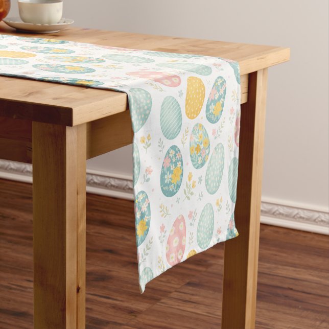 Pastel Easter Eggs Floral Pattern - Cute Spring  Short Table Runner (In Situ)