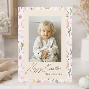 Pastel Easter Eggs Floral Photo Card   Custom Name