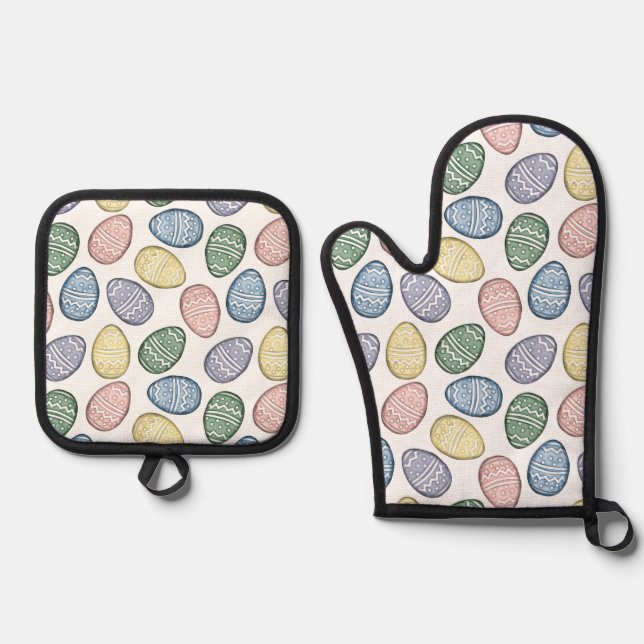 Pastel Easter Eggs Oven Mitt & Pot Holder Set (Front)