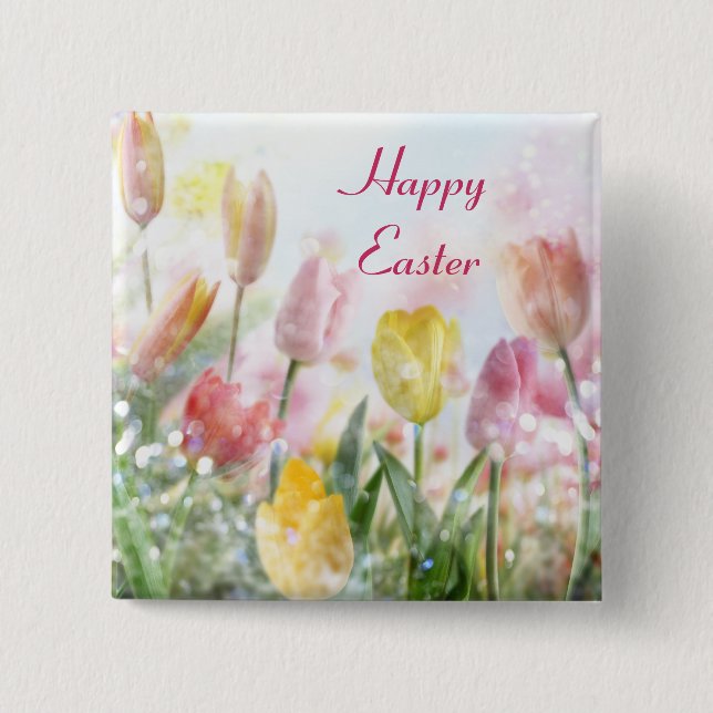 Pastel Easter Tulips 2 Inch Square Button (Front)