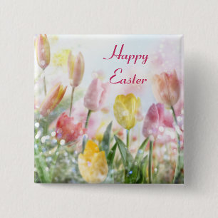 Pastel Easter Tulips 2 Inch Square Button