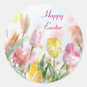 Pastel Easter Tulips Classic Round Sticker