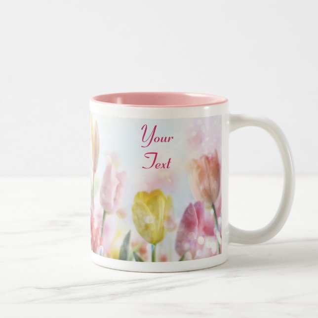 Pastel Easter Tulips Two-Tone Coffee Mug (Right)