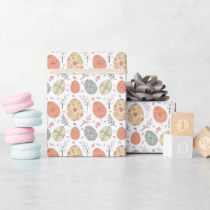 Pastel Easter Wrapping Paper – Floral Egg White