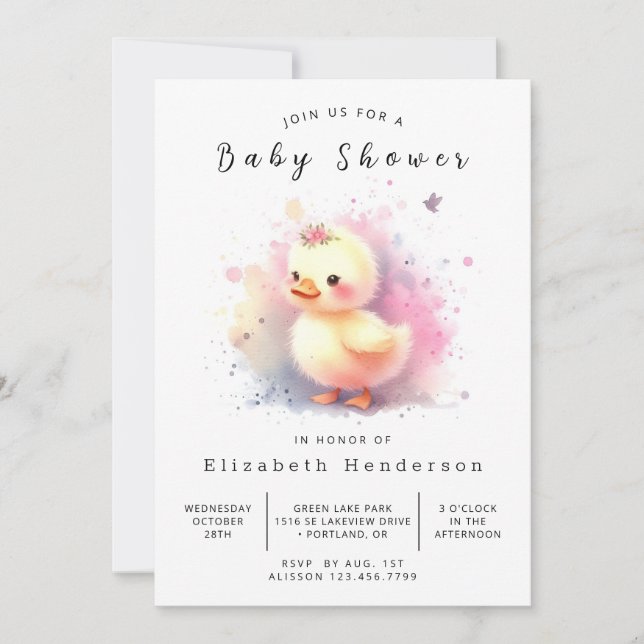 Pastel Editable Duck Baby Shower Invitation (Front)