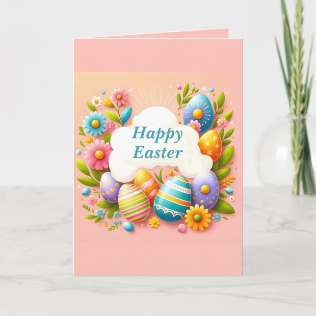 Pastel Eggs and Flowers Easter Card (Front)