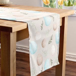 Pastel Eggs Beige Blue Easter Linen Table Runner