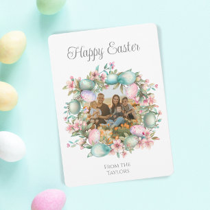 Pastel Eggs Wreath Happy Easter Family Photo Holiday Card