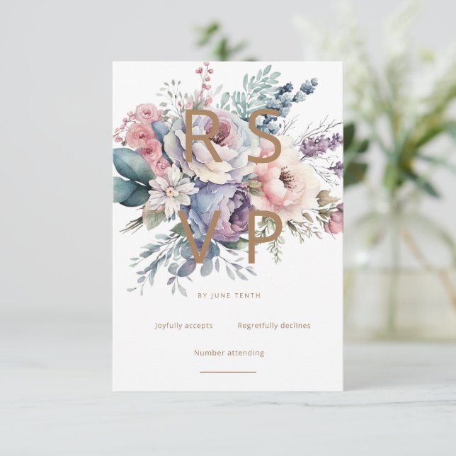 Pastel Elegant Garden Floral RSVP Card (Standing Front)