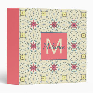 Pastel Elegant Retro Geometric Pattern Monogrammed Binder