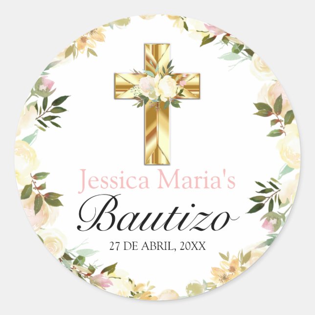 Pastel Elegante Bautizo Amarillo Bebé Classic  Classic Round Sticker (Front)