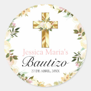 Pastel Elegante Bautizo Amarillo Bebé Classic  Classic Round Sticker