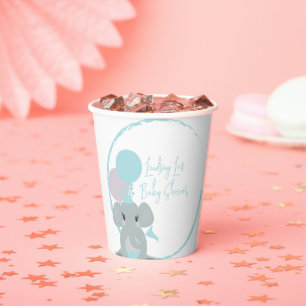 Pastel Elephant Baby Girl Script Baby Shower Paper Cups