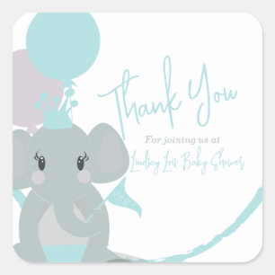 Pastel Elephant Baby Girl Script Baby Shower   Square Sticker