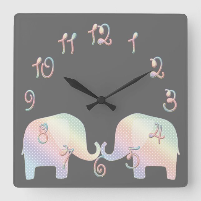 pastel elephant square wall clock (Front)