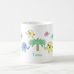 Pastel Elephants and Palm Tree Mug