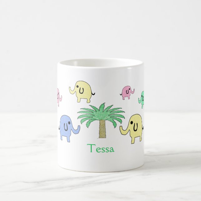 Pastel Elephants and Palm Tree Mug (Center)