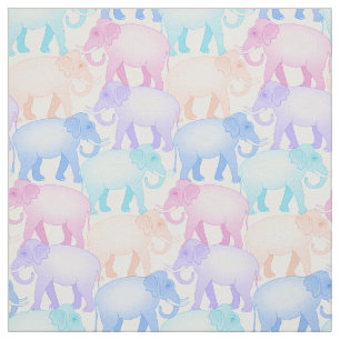 Pastel Elephants on the March Baby Decor Fabric