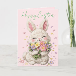 Pastel Embroidered Bunny Easter personalized Card