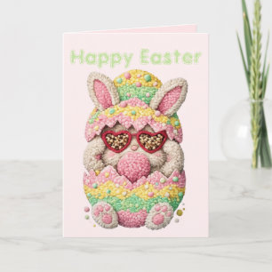 Pastel Embroidered Bunny Easter personalized Card