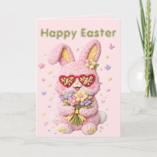 Pastel Embroidered Bunny Easter personalized Card