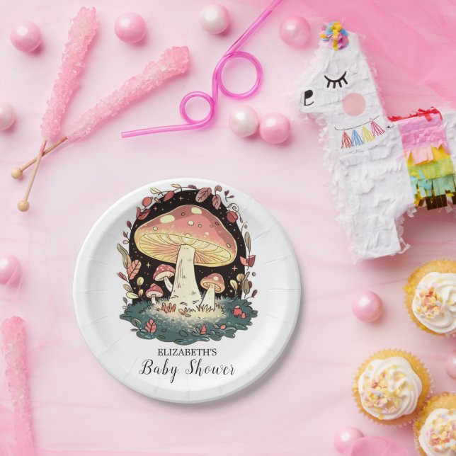 Pastel Enchanted Mushroom Baby Shower Paper Plate (Party)