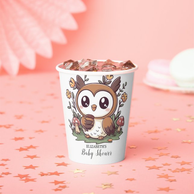  Pastel Enchanted Owl Baby Shower Paper Cups (Insitu)