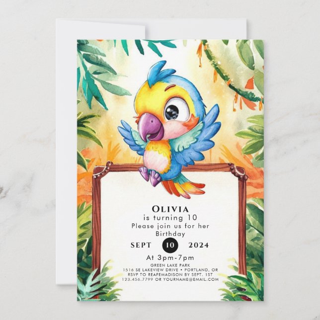 Pastel Enchanted Parrot Birthday Invitation (Front)