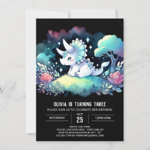 Pastel Enchanted Triceratops Birthday Invitation