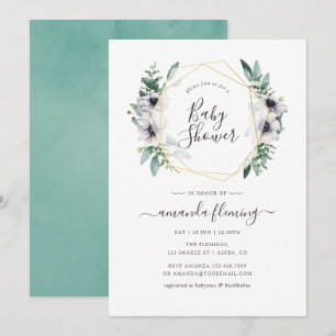 Pastel Eucalyptus Anemone Geometric Baby Shower Invitation