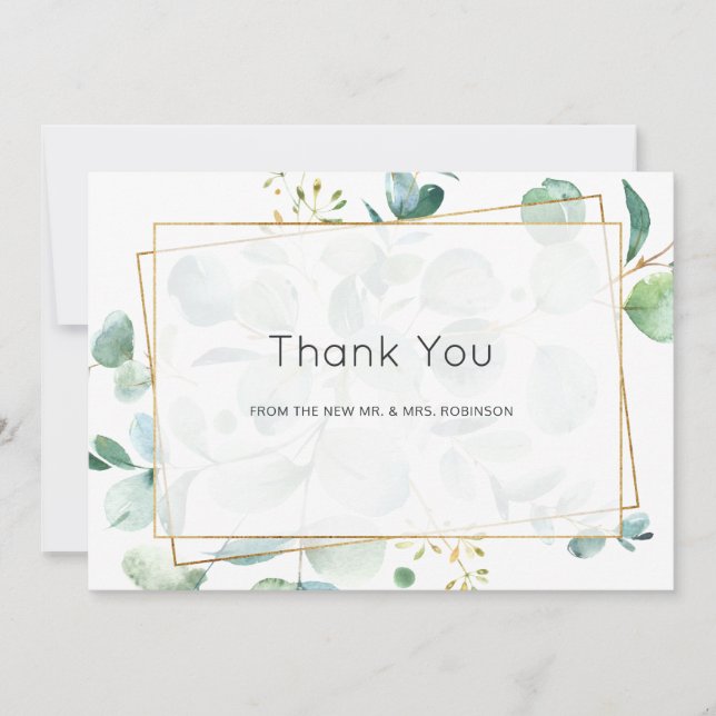 Pastel Eucalyptus Geometric Greenery Wedding Thank You Card (Front)