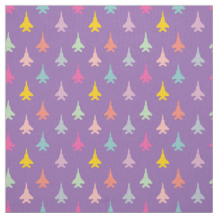 Pastel F-15 Eagle Fighter Jet Pattern on Purple Fabric