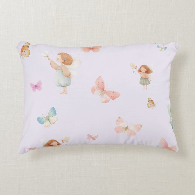 Pastel Fairy Pattern Cute Butterfly Nursery Design Accent Pillow (Front)