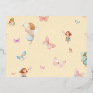 Pastel Fairy Pattern Cute Butterfly Nursery Design Foil Holiday Postcard