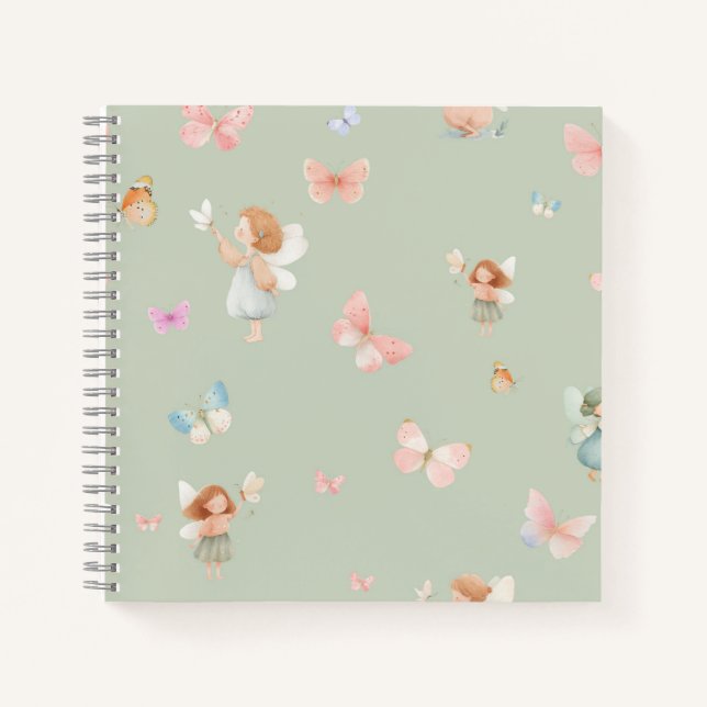 Pastel Fairy Pattern Cute Butterfly Nursery Design Notebook (Front)